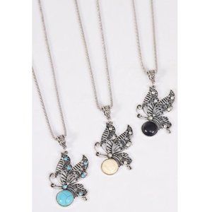 Silver Chain Butterfly Semiprecious Necklace
